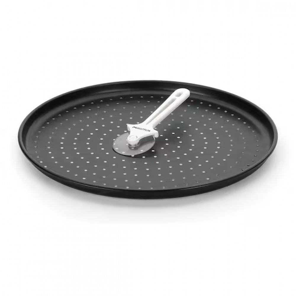 Forma Para Pizza Multiflon Furada E Com Cortador 35cm