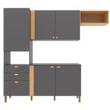 Cozinha Compacta Bartira Pérola com 5 Portas, 2 Gavetas, 1 Gavetão e 4 Prateleiras - 251cm de Largura