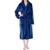 Roupão De Lã Pavilia Soft Plush Para Mulheres Azul Com Acabamento Em Cetim