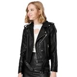 Jaqueta Feminina Jhichic De Couro Sintético Texturizada Moto Black Xl