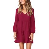 Vestido Túnica Amoretu Com Decote Em V, Solto, Bordô, Para Mulheres