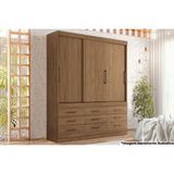 Guarda Roupa Casal 3 Portas De Correr E 9 Gavetas Click 3.9 Jatobá - Santos Andirá