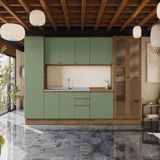 Cozinha Modulada Celeste Kappesberg 100% Mdf Nogueira/verde Oliva 300cm