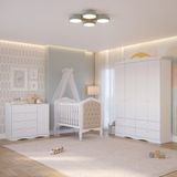 Quarto De Bebê Com Guarda Roupa 4 Portas Cômoda E Berço Capitonê 2 Em 1 100mdf Laura Permobili