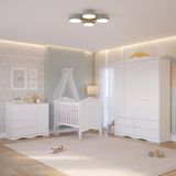 Quarto De Bebê Com Guarda Roupa 4 Portas Cômoda Berço 2 Em 1 100mdf Laura Permobili