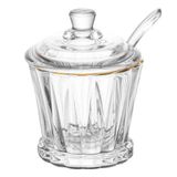 Açucareiro De Cristal Fio De Ouro Tampa E Colher 210ml Lyor