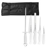 Kit Para Chefs Com Facas Tramontina Profissional Com Laminas Em Aço Inox E Cabos De Polipropileno Branco 6 Peças