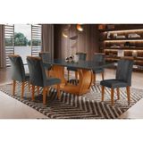 Sala De Jantar Jade Tampo C- Vidro Curvo 180x90 E 6 Cadeiras Imbuia-veludo Grafite Rufato