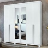 Guarda-roupa Alonzo 6 Portas E 4 Gavetas Com Espelho E Pés Branco