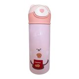Garrafa Térmica Infantil Rosa 420ml Com Tampa De Ursinho E Canudo Para Bebidas Quentes E Frias