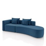 Sofá Curvo Decorativo Kimiko 287cm 2 Lugares Sala De Estar Com Chaise Veludo Azul Petróleo G52 - Gran Belo