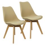 Kit 2 Cadeiras Charles Eames Leda Luisa Saarinen Design Wood Estofada Base Madeira - Bege