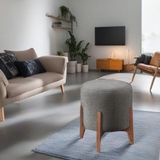 Puff Estofado Decorativo Redondo Sala De Estar Madrid Suede Cinza