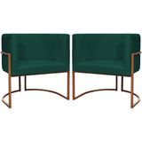 Kit 2 Poltronas Para Sala De Recepção Luna Suede Cores Base De Ferro Bronze - Verde, Suede