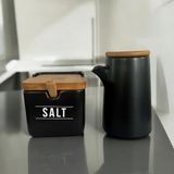 Kit 2 Peças Saleiro E Azeiteiro Em Porcelana Com Tampa Bambu