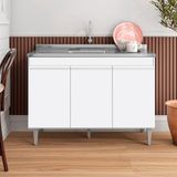 Balcão De Cozinha Com Pia Inox 120cm 3 Portas Manu Branco - Ajl Móveis