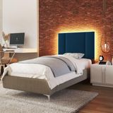Cabeceira Estofada Cama Box Solteiro Com Led Splend 90 Cm Veludo Azul Marinho