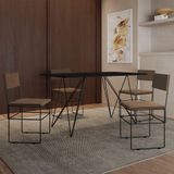 Mesa Jantar Industrial Trama 1,40x0,80m Preta Com 4 Cadeiras Estofadas Vitória Marrom E Preta Marrom