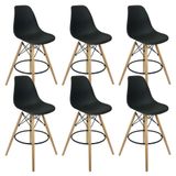 Kit 6 Banquetas Charles Eames Eiffel Wood Design Base Fixa Madeira - Preta