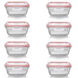 8 Potes Herméticos Canelados Vidro Quadrado 320ml Com Tampa