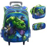 Kit Mochila Infantil Rodinhas Escolar 3d - Hulk