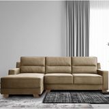 Sofá 3 Lugares com Chaise 249cm Delphos Gralha Azul Veludo Bege