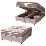 Cama Box Baú Casal King Colchão Molas Ensacadas Com Pillow Evolution 193x203x73cm Suede Cinza/branco