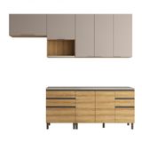Cozinha Bartira Cristal Com 7 Portas, 6 Gavetas, 4 Prateleiras E Nicho Para Micro-ondas - 260cm De Largura