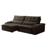 Sofá Retrátil 3 Lugares Com Porta Copo 250cm Malta F05 Veludo Marrom Escuro