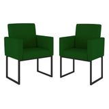 Kit 02 Cadeiras Poltronas Sala Quarto Base De Ferro Preto Verde