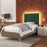 Cabeceira Estofada Cama Box Solteiro Com Led Splend 90 Cm Veludo Verde