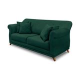 Sofá 3 Lugares Pé De Madeira Julieta 200 Cm Veludo Verde S04 - D&#39;rossi