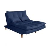 Sofá Cama Vancouver 3 Lugares Império Reclinável Casal Pés Madeira Suede Azul Marinho 375