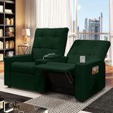 Poltrona Do Papai Reclinável Sala De Cinema 2 Lugares Manual Baú Usb Veludo Verde Esmeralda