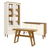 Cristaleira Liz Com Buffet Quartzo E Aparador Menphis Off White Nature - Henn