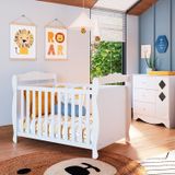 Quarto De Bebê Cômoda 1 Porta Janelada Losango E Berço Cocada 100% Mdf Espresso Móveis Branco Brilho
