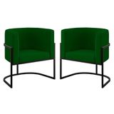 Kit 02 Cadeiras Poltrona Sala Quarto Base De Metal Black Verde