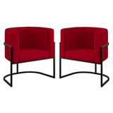 Kit 02 Cadeiras Poltrona Sala Quarto Base De Metal Black Vermelho