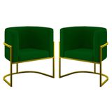 Kit 02 Cadeiras Poltrona Sala Quarto Base De Metal Gold Verde