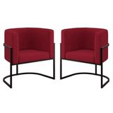 Kit 02 Cadeiras Poltrona Sala Quarto Base De Metal Black Marsala