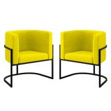 Kit 02 Cadeiras Poltrona Sala Quarto Base De Metal Black Amarelo