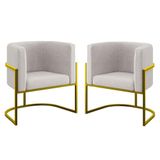 Kit 02 Cadeiras Poltrona Sala Quarto Base De Metal Gold Bege