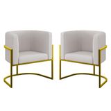 Kit 02 Cadeiras Poltrona Veludo Sala Quarto Base De Metal Gold Bege