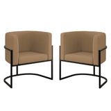 Kit 02 Cadeiras Poltrona Veludo Sala Quarto Base De Metal Black Capuccino