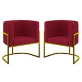Kit 02 Cadeiras Poltrona Sala Quarto Base De Metal Gold Marsala