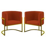 Kit 02 Cadeiras Poltrona Sala Quarto Base De Metal Gold Terracota
