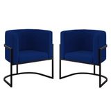 Kit 02 Cadeiras Poltrona Sala Quarto Base De Metal Black Azul Marinho
