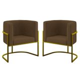 Kit 02 Cadeiras Poltrona Sala Quarto Base De Metal Gold Marrom