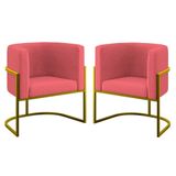 Kit 02 Cadeiras Poltrona Sala Quarto Base De Metal Gold Rosa