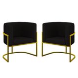 Kit 02 Cadeiras Poltrona Veludo Sala Quarto Base De Metal Gold Preto